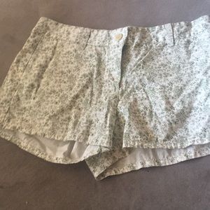 J. Crew White Shorts with Green Floral Print